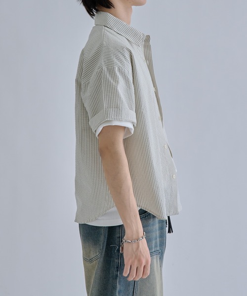 シャツ 半袖 Seersucker Striped Shirt / シアサッカーストライプ