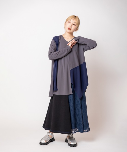 OSMOSIS（オズモーシス） tシャツ アシンメトリー切替フレアープル