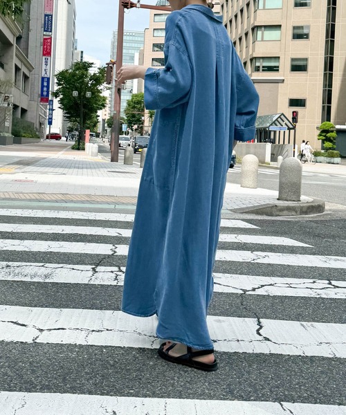 「CANAL JEAN」 長袖ワンピース ONE SIZE インディゴブルー レディース