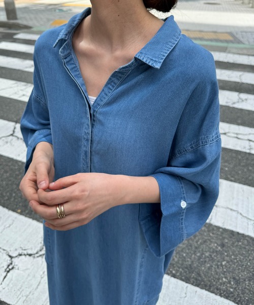 「CANAL JEAN」 長袖ワンピース ONE SIZE インディゴブルー レディース
