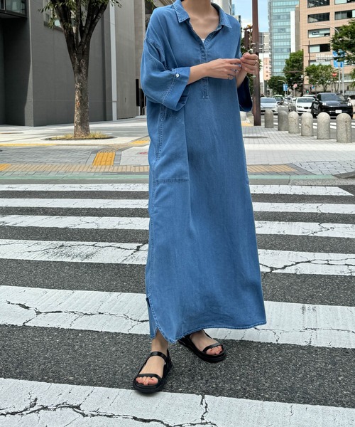 「CANAL JEAN」 長袖ワンピース ONE SIZE インディゴブルー レディース
