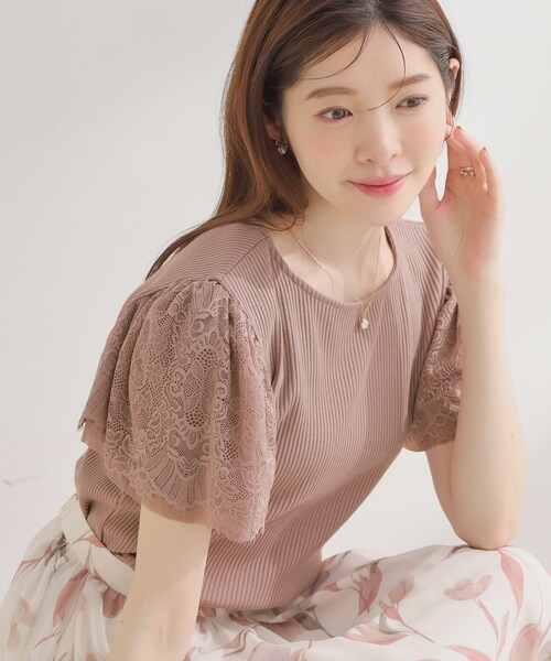 Couture Brooch（クチュール ブローチ） tシャツ 「洗える」袖レース