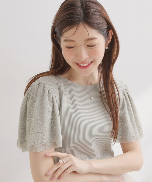 Couture Brooch（クチュール ブローチ） tシャツ 「洗える」袖レース 