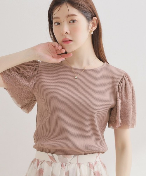 Couture Brooch（クチュール ブローチ） tシャツ 「洗える」袖レース