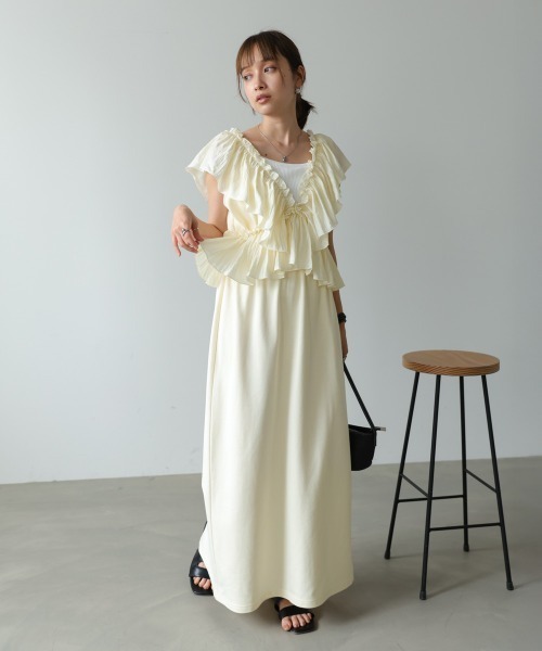 ワンピース 「前後2WAY着用可能」「選べるサイズ展開」マルチWAYフリルスウェットワンピースの画像