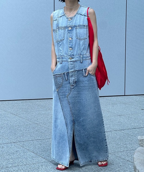 Ameri（アメリ） ワンピース 夏 MEDI REMAKE I LINE DENIM DRESS