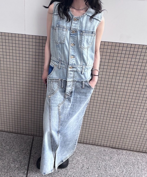 Ameri（アメリ） ワンピース 夏 MEDI REMAKE I LINE DENIM DRESS