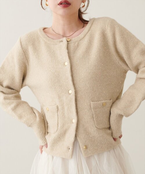 natural couture ニット セーター フラワースパンコールポケ付き
