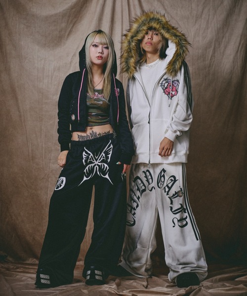 GALFY ガルフィー KRY ジャージ テープ ロゴ セットアップ 地雷 GALFY（ガルフィー） ワイドパンツ スウェットパンツ ジャージ GALFY