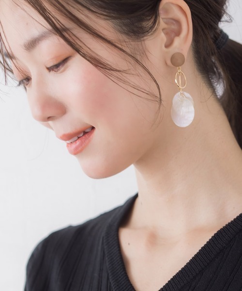 ピアス　No.4685 Pierrot ピアス ウッドトップシェルピアス レディース