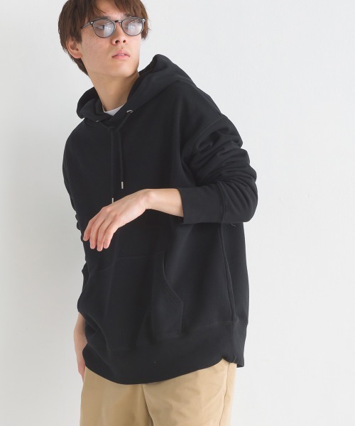 美品 gommeゴム オム ユニセックス60 /-ファイン裏毛ラッフルパーカー黒 OMNES（オムネス） パーカー ユニセックス 裏毛スウェット プル