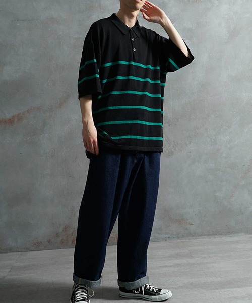 joker（ジョーカー） ポロシャツ パネルボーダー ルーズシルエット