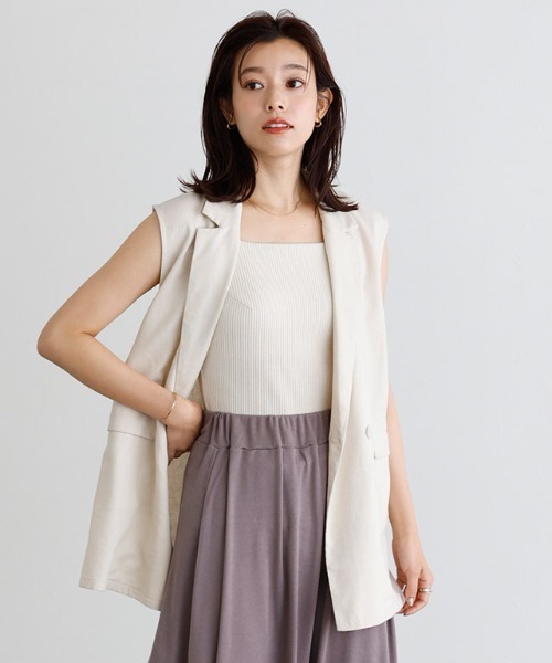 リアムプラージュ　リネン混ベスト　ジレ　リボン付き　日本製 plage Plage 2021SS 「R'IAM LOOSE」 リネン混ベスト ベージュ