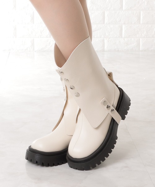 MIDAS　スタッズ付きブーツ　M Lace Ladies ブーツ レザー調スタッズ付き厚底ミドルブーツ