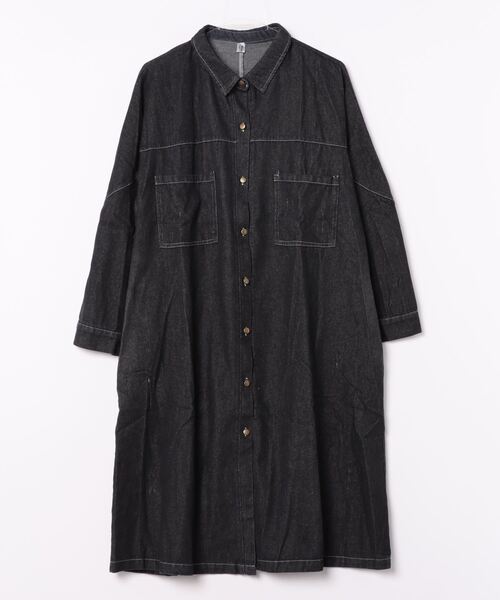 ゴーシュ　コットンシルクデニムロングコート(新品) BLANC FICELLE デニムジャケット gジャン デニム ロングコート