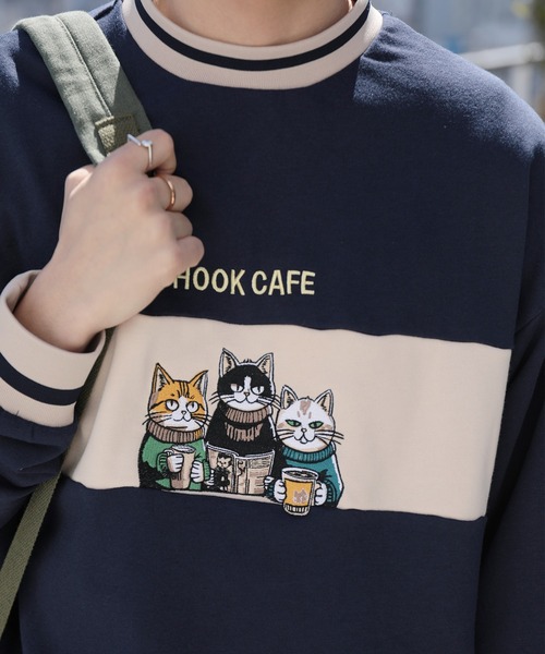 トレーナー スウェット HOOK -original- ニャンコカフェ〜総刺繍バイ