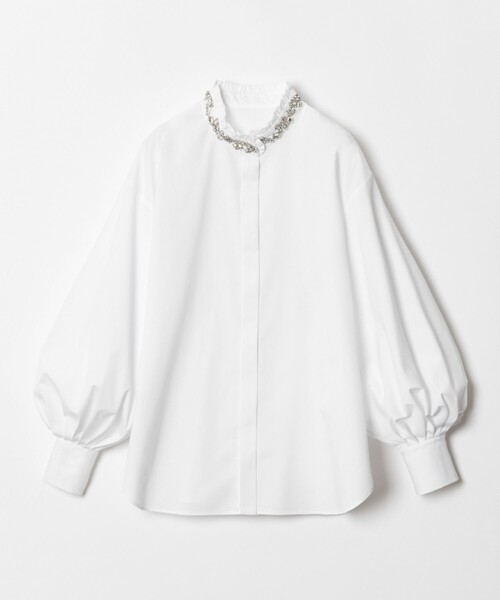 シャツ ブラウス 「LOULOU WILLOUGHBY」ビジュースタンドフリルシャツ 