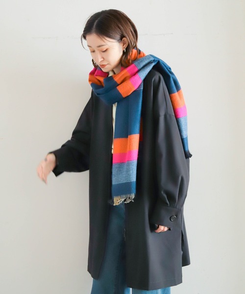 Drawer モヘヤ混 シルク 【美品】 ストライプ マフラー バイカラー