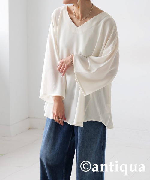 antiqua - 【新品】アンティカ Vネック トップス antiqua Vネック天竺ニット ニット レディース トップス 長袖 綿