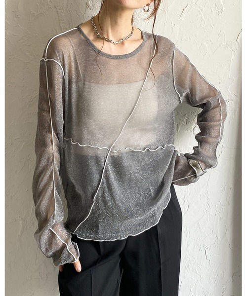 tシャツ ラメレースカットソー レディース ティゴラ TIGORA レディース 半袖Tシャツ コットンセミワイド