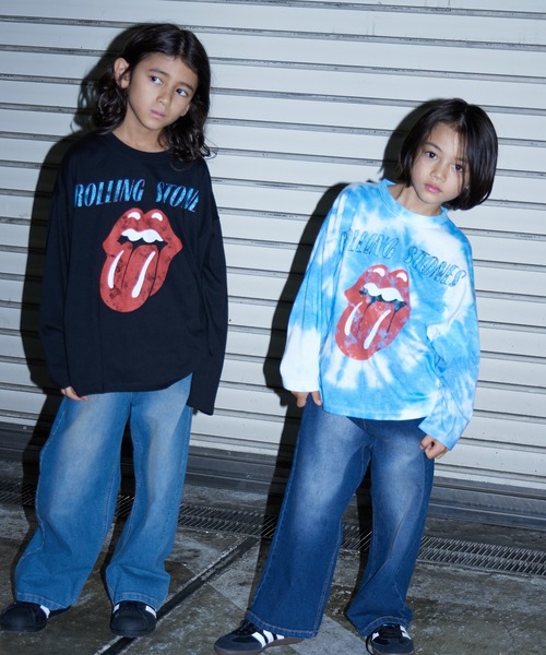 Stones  キッズ ウォッシュ加工ローリング・ストーンズ©Tシャツ - ダークアン