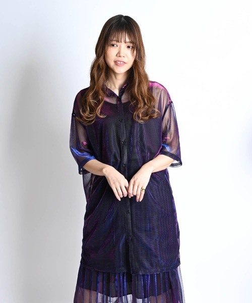ブラウス シャツ ネオングラデーション シアーシャツ レディース marai ブラウス シャツ ネオングラデーション シアーシャツ