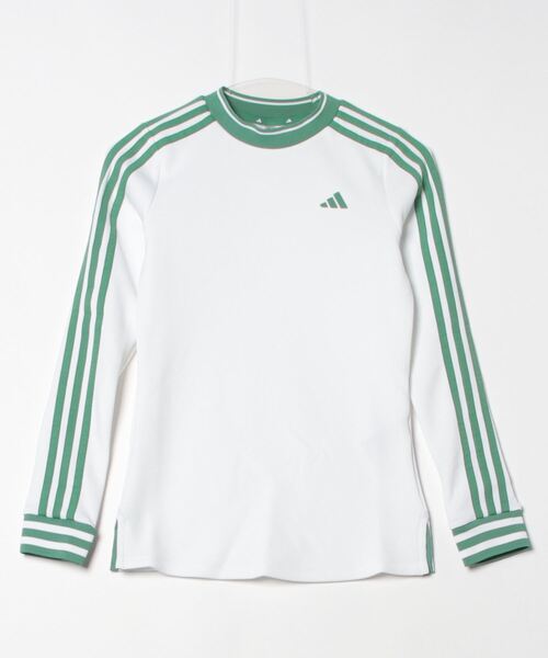 【adidas golf】秋冬 裏起毛 モックネックゴルフシャツM adidas tシャツ 保温 スリーストライプス モックネック 長袖