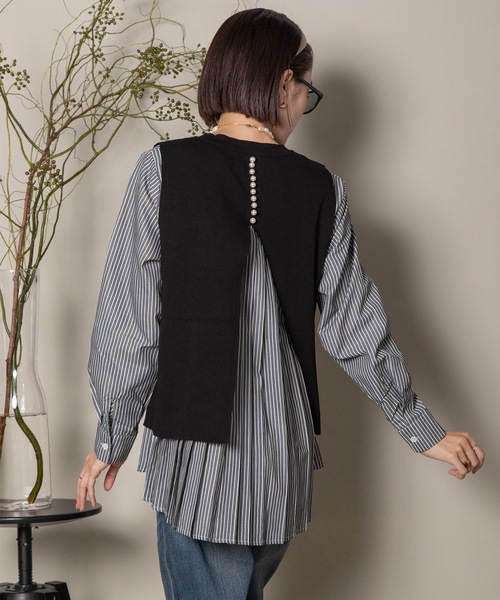 ベスト ジレ 2WAY ニットベスト×バックプリーツシャツ セット レディース