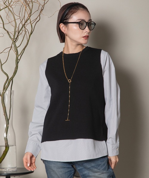 ベスト ジレ 2WAY ニットベスト×バックプリーツシャツ セット
