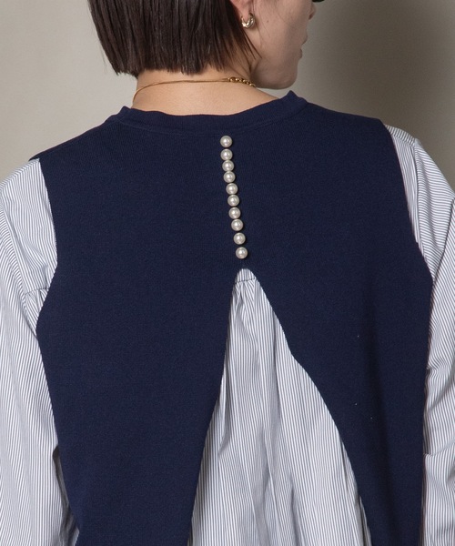ベスト ジレ 2WAY ニットベスト×バックプリーツシャツ セット レディース ベスト ジレ 2WAY ニットベスト×バックプリーツシャツ セット