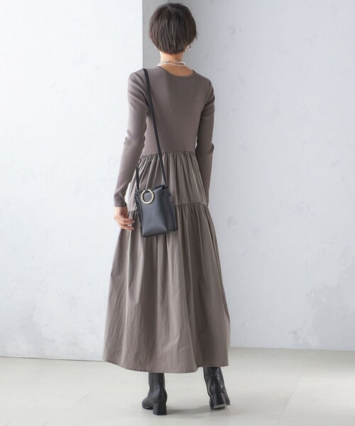 SHIPS（シップス） ワンピース 「手洗い可能」リブ ニット 長袖 × 布帛