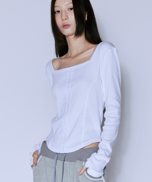 tシャツ A'GEM/9 × .kom 「NIIER NOR/ニア ノア」 BINDING SLIM L/S TEE/バインディング スリム長袖カット