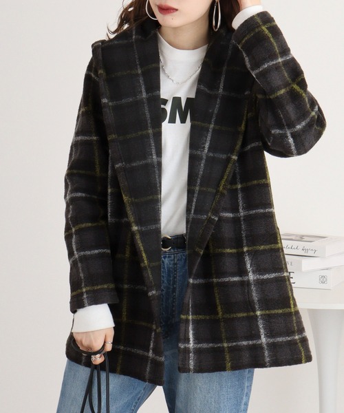 コート アウター BRODIAEA スライバーニットチェックジャケット