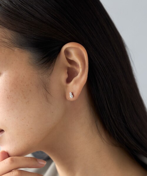 ピアス ピアス パール×ジルコニア レディースの画像