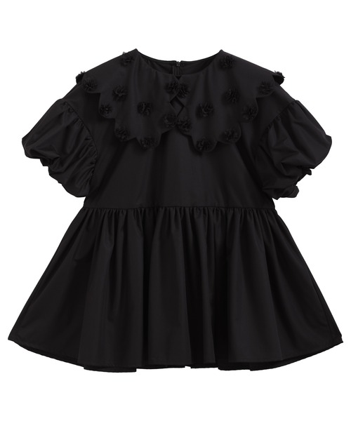 ブラウス シャツ 裾フラワーパフスリーブペプラムブラウス レディース MERAKI（ファッション） ブラウス シャツ フラワー襟