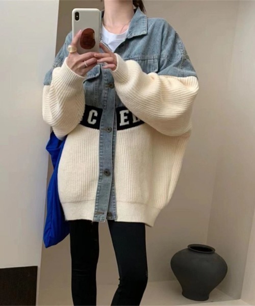 LETee パーカー ニットドッキングデニムシャツジャケット レディース
