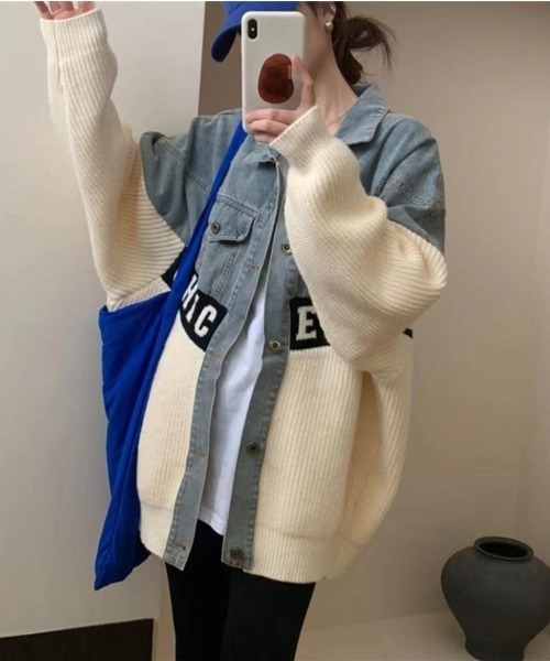 LETee パーカー ニットドッキングデニムシャツジャケット レディース