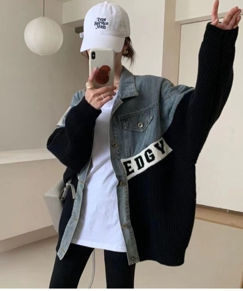LETee パーカー ニットドッキングデニムシャツジャケット レディース