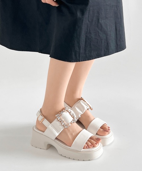Shoes in Closet サンダル 軽量厚底 ビジューバックル ヒール