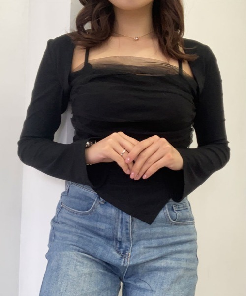 tシャツ シアー レイヤードデザイン トップス 長袖 レディース tシャツ シアー レイヤード デザイン トップス レディース