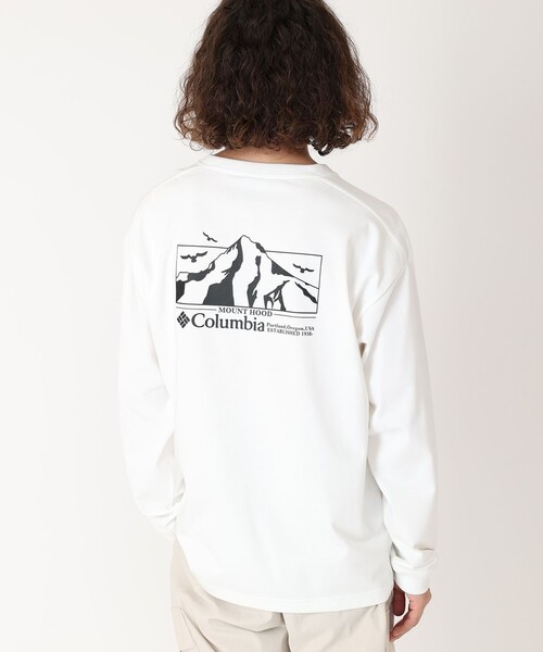 tシャツ Columbia／ロマビスタ グラフィック ロングスリーブ Tシャツ／コロンビア／吸湿・速乾／UVカット／長袖Tシャツ／バックプリント／リラ
