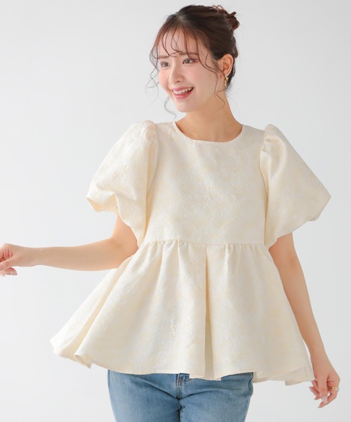 Fit more（フィットモア） ミックスカラー花柄ジャガードトップス