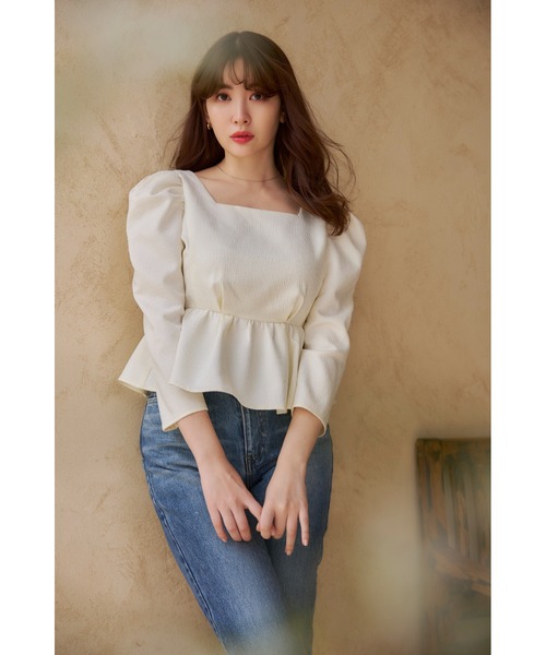 herlipto Volume Sleeve Jacquard Top ブラウス Her lip to tシャツ Volume Sleeve Jacquard Top レディース