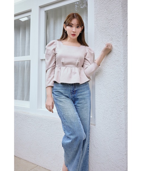 Her lip to tシャツ Volume Sleeve Jacquard Top レディース 
