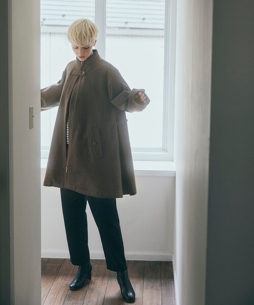 【新品】FREAK’S STORE/フレアミニコート/FREE/ネイビー FREAKS STORE ウーリースタンドカラー フレアミニコート ネイビー