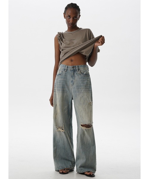 MASONPRINCE ジーンズ ルーズフィット レトロブルー ダメージ加工