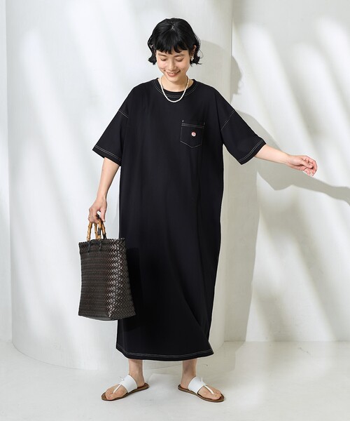 FUNKY FRUIT 配色BIGシャツワンピース(ブラック×ボルドー) FREAK'S STORE ワンピース RED KAP × STORE/レッドキャップ 別注