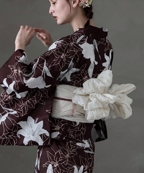 asaka 着付けのいらない簡単セパレート綿浴衣＋しわ兵児帯 2点セット 着付けのいらない簡単セパレート綿浴衣＋しわ兵児帯 2点セット
