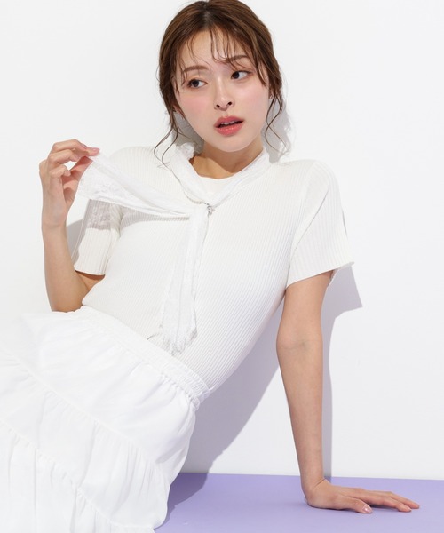 JILLSTUART セーター トップス レース パフスリーブニット ホワイト JILLSTUART - JILLSTUART セーター トップス レース パフスリーブ