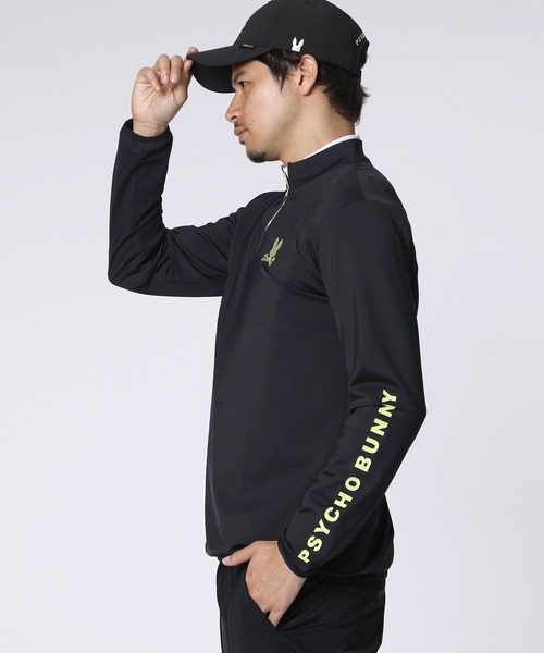 Psycho Bunny ブラックジャージ上下セット　ゴルフウェア Psycho Bunny（サイコバニー） tシャツ 「GOLF」ナイロンストレッチ